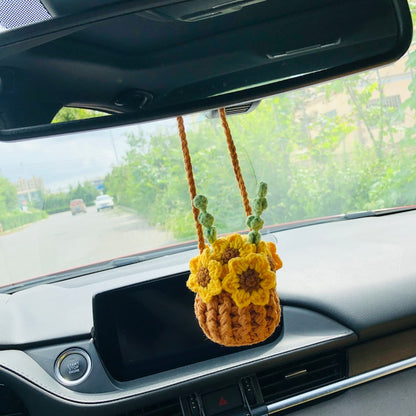 Cute Car Mirror Hanging mini sunflower Interior Rear View Mirror Flower Car Accessories Crochet gift for car