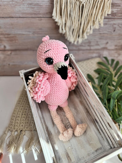 Crochet Pink Flamingo Figure, Handmade Tropical Bird Decor, Summer Home Accent, Flamingo Lover Gift, Coastal Decor