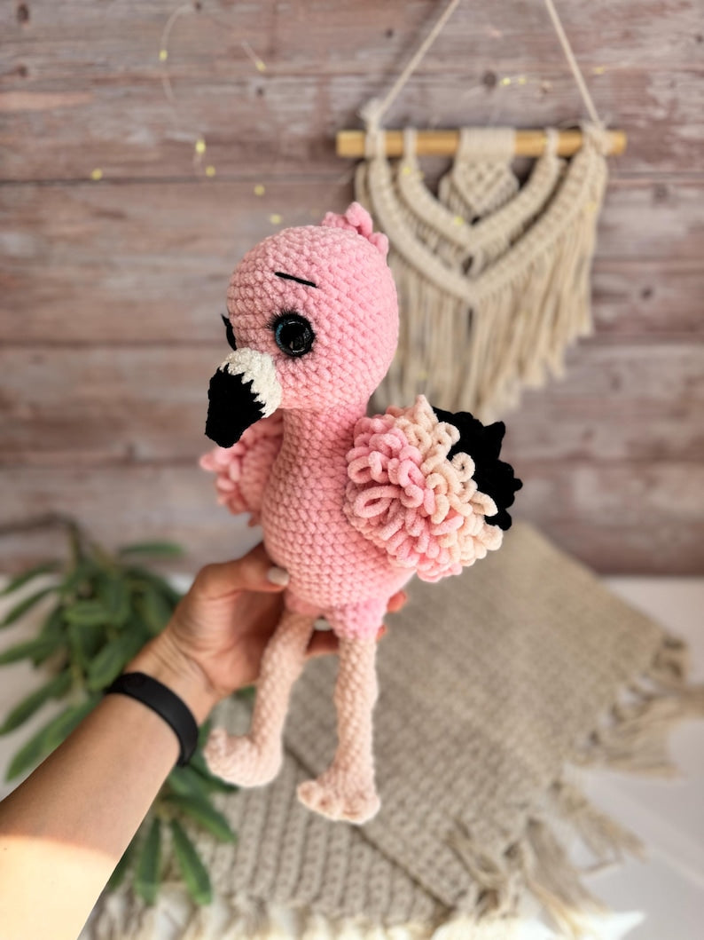 Crochet Pink Flamingo Figure, Handmade Tropical Bird Decor, Summer Home Accent, Flamingo Lover Gift, Coastal Decor