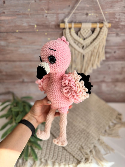 Crochet Pink Flamingo Figure, Handmade Tropical Bird Decor, Summer Home Accent, Flamingo Lover Gift, Coastal Decor