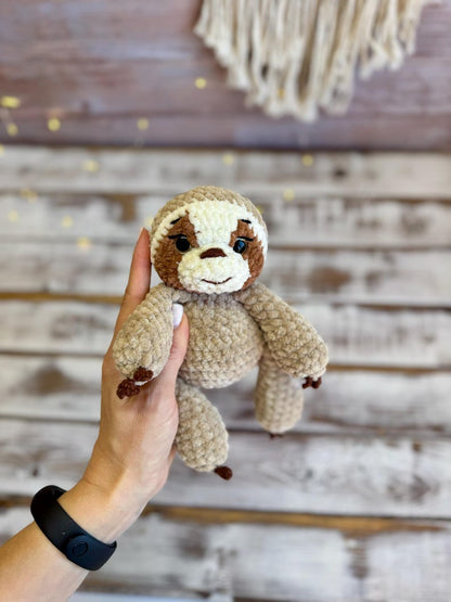Crochet Sloth Decor, Handmade Sloth Plush Keepsake, Jungle Shelf Decor, Sloth Lover Gift, Cute Animal Collectible