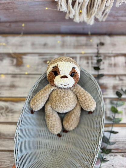 Crochet Sloth Decor, Handmade Sloth Plush Keepsake, Jungle Shelf Decor, Sloth Lover Gift, Cute Animal Collectible