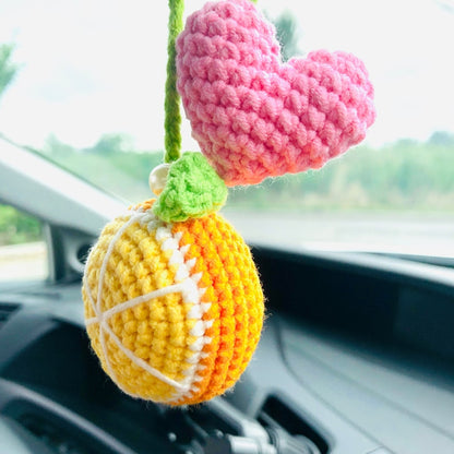 Cute Car Mirror Hanging orange heart love fruit car Interior Rear View Mirror Flower Car Accessories Crochet gift for car