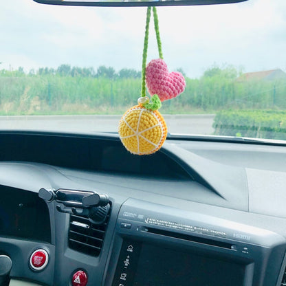 Cute Car Mirror Hanging orange heart love fruit car Interior Rear View Mirror Flower Car Accessories Crochet gift for car
