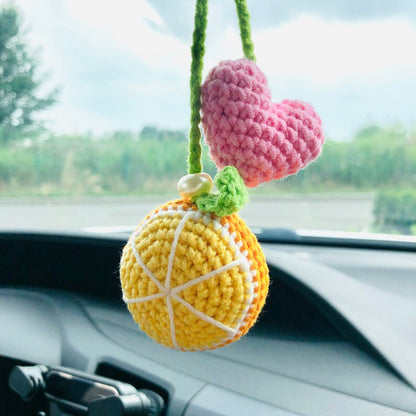 Cute Car Mirror Hanging orange heart love fruit car Interior Rear View Mirror Flower Car Accessories Crochet gift for car