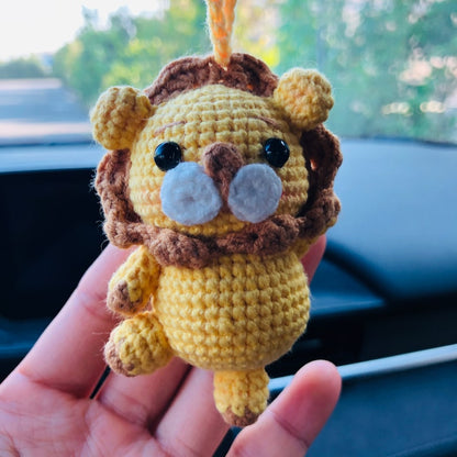 Cute animal Car Mirror Hanging Interior Rear View Mirror Flower Lion Car Accessories Crochet Toy for Women