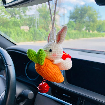Cute Rabbit Carrot Car Accessories Mirror Hanging Charm Fruit Decor flower car Teens Interior Rear View Mirror for Women