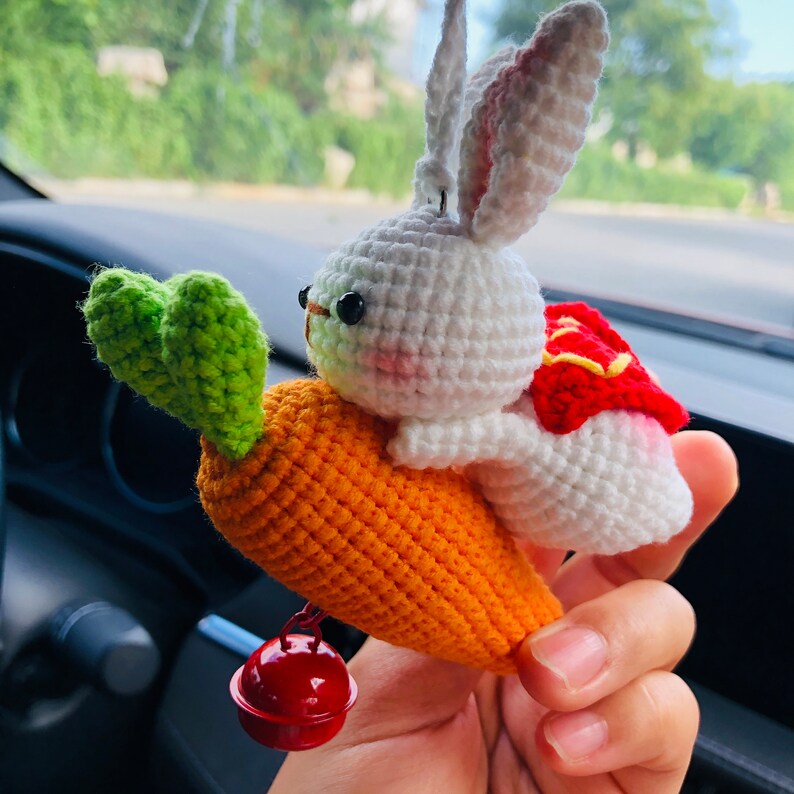 Cute Rabbit Carrot Car Accessories Mirror Hanging Charm Fruit Decor flower car Teens Interior Rear View Mirror for Women