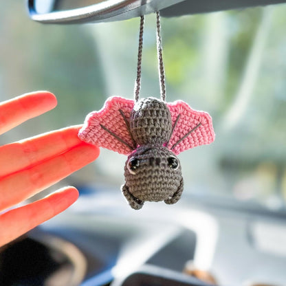 Crochet Pink Bat Car Accessory, Funny Rear View Mirror Ornament
