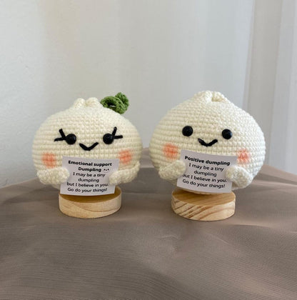 Funny Positive Dumpling, Knitted Dumpling Toy With Positive Card, Cute Wool Inspirational Dumpling Crochet Food Doll Cheer Up Gifts