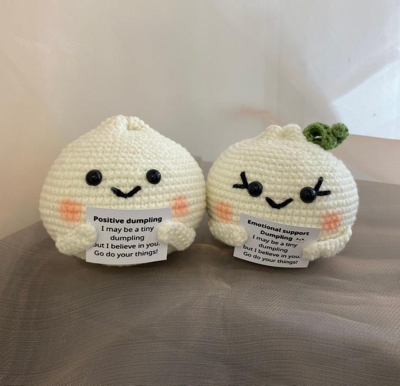 Funny Positive Dumpling, Knitted Dumpling Toy With Positive Card, Cute Wool Inspirational Dumpling Crochet Food Doll Cheer Up Gifts