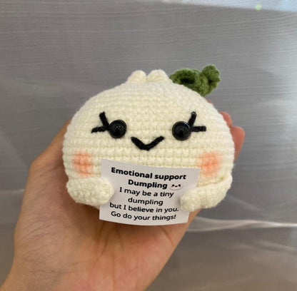 Funny Positive Dumpling, Knitted Dumpling Toy With Positive Card, Cute Wool Inspirational Dumpling Crochet Food Doll Cheer Up Gifts
