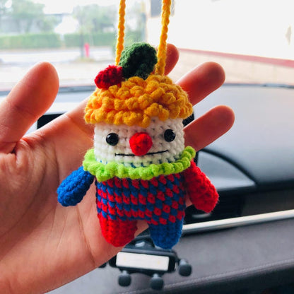 Cute Joker Car Mirror Hanging Interior Rear View Mirror Flower Car Accessories Crochet animal Toy for Women