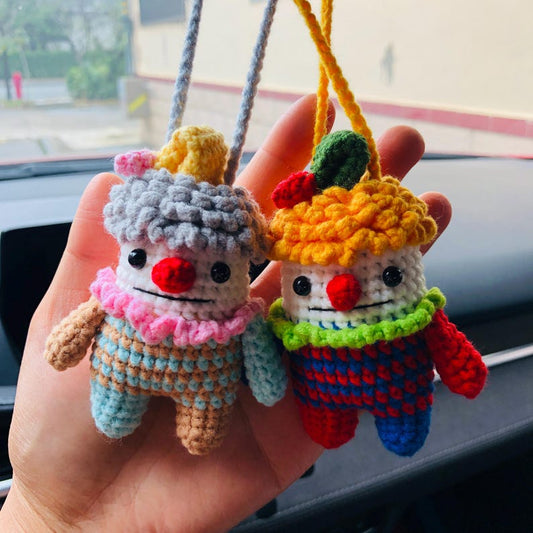 Cute Joker Car Mirror Hanging Interior Rear View Mirror Flower Car Accessories Crochet animal Toy for Women