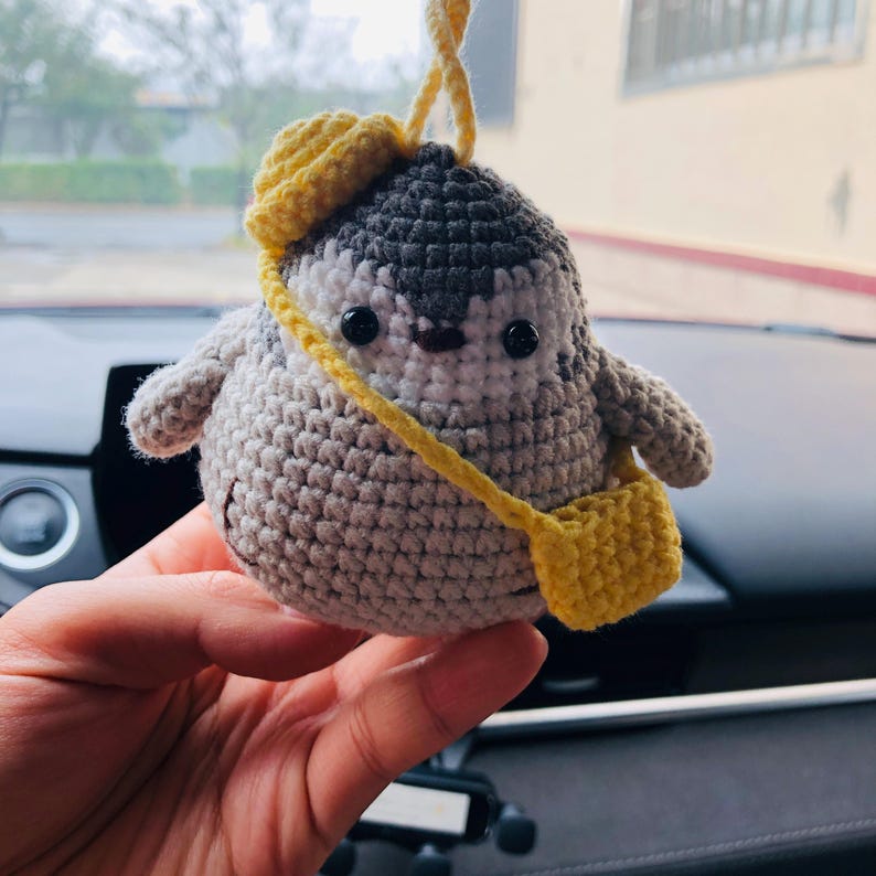 Cute Penguin Car Mirror Hanging Interior Rear View Mirror Flower Car Accessories Crochet animal Toy for Women