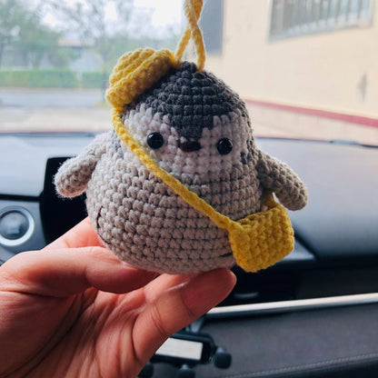 Cute Penguin Car Mirror Hanging Interior Rear View Mirror Flower Car Accessories Crochet animal Toy for Women