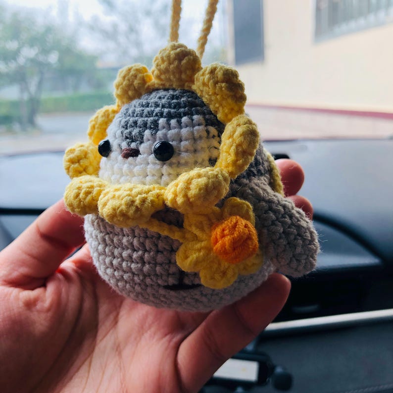 Cute Penguin Car Mirror Hanging Interior Rear View Mirror Flower Car Accessories Crochet animal Toy for Women