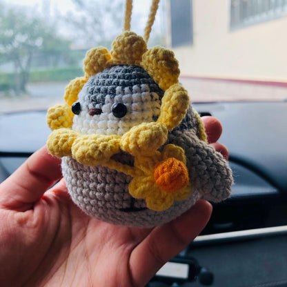 Cute Penguin Car Mirror Hanging Interior Rear View Mirror Flower Car Accessories Crochet animal Toy for Women