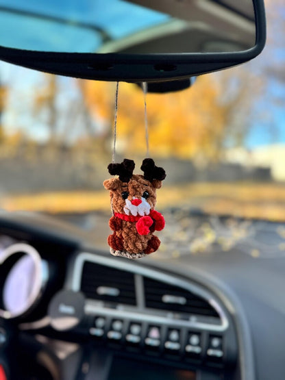 Christmas сar charm rear view mirror / Santa Claus Grinch Snowman Gingerbread man Deer crochet car hanger decor / Christmas gift
