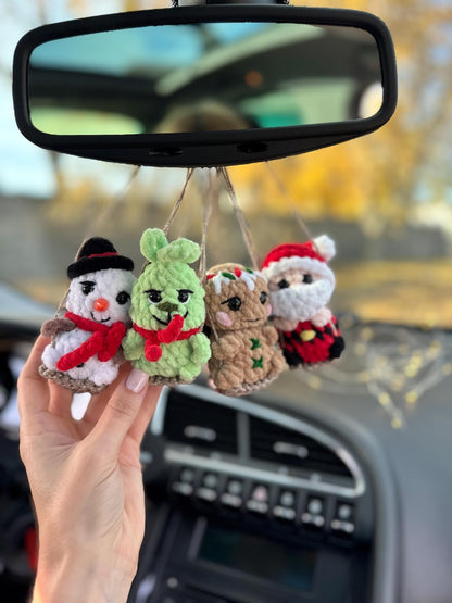 Christmas сar charm rear view mirror / Santa Claus Grinch Snowman Gingerbread man Deer crochet car hanger decor / Christmas gift