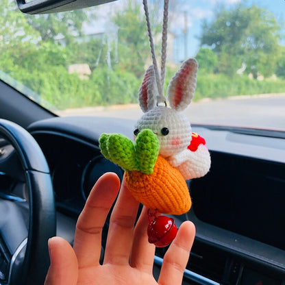 Cute Rabbit Carrot Car Accessories Mirror Hanging Charm Fruit Decor flower car Teens Interior Rear View Mirror for Women