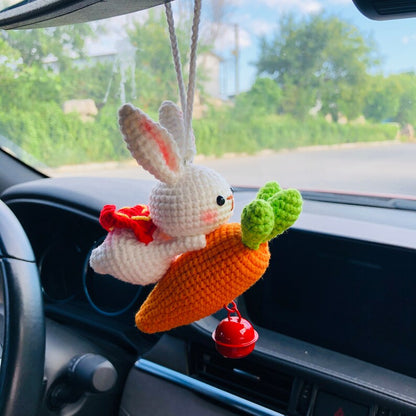 Cute Rabbit Carrot Car Accessories Mirror Hanging Charm Fruit Decor flower car Teens Interior Rear View Mirror for Women