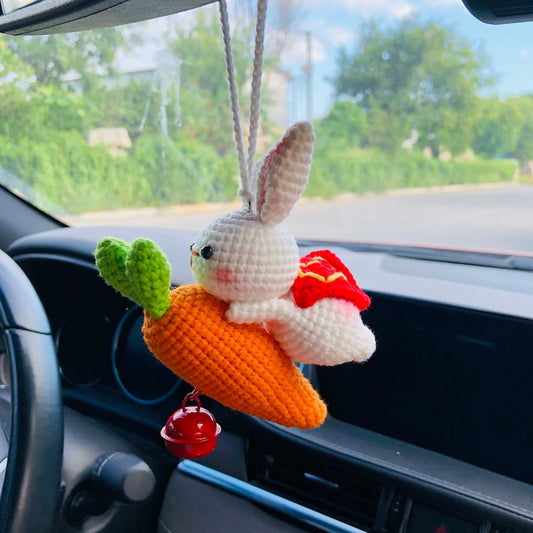 Cute Rabbit Carrot Car Accessories Mirror Hanging Charm Fruit Decor flower car Teens Interior Rear View Mirror for Women