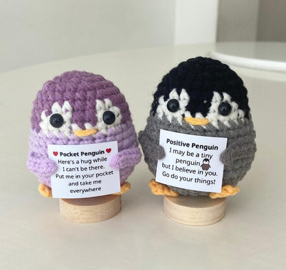 Crochet Penguin Support Inspirational, Positive Penguin, Crochet Animal Gifts, Funny Desk Decor, Healing Gift, Birthday Gift For Friends