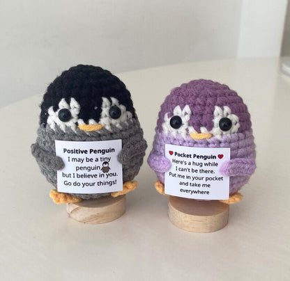Crochet Penguin Support Inspirational, Positive Penguin, Crochet Animal Gifts, Funny Desk Decor, Healing Gift, Birthday Gift For Friends