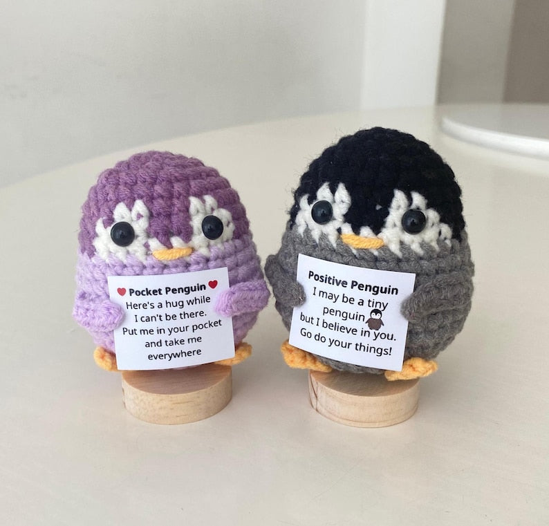 Crochet Penguin Support Inspirational, Positive Penguin, Crochet Animal Gifts, Funny Desk Decor, Healing Gift, Birthday Gift For Friends