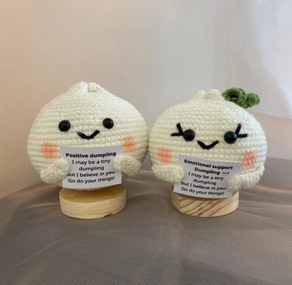 Funny Positive Dumpling, Knitted Dumpling Toy With Positive Card, Cute Wool Inspirational Dumpling Crochet Food Doll Cheer Up Gifts