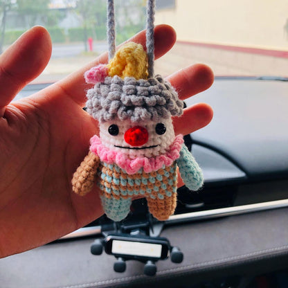 Cute Joker Car Mirror Hanging Interior Rear View Mirror Flower Car Accessories Crochet animal Toy for Women