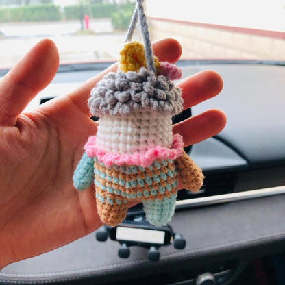 Cute Joker Car Mirror Hanging Interior Rear View Mirror Flower Car Accessories Crochet animal Toy for Women