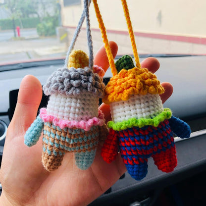 Cute Joker Car Mirror Hanging Interior Rear View Mirror Flower Car Accessories Crochet animal Toy for Women