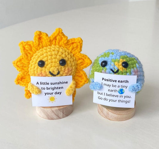 2PCS Crochet Supportive Sun/Earth, Positive Sun, Positive Earth, Cute Desk Accessory, Coworkers Gift, Cheer Up Gift, Birthday Gifts