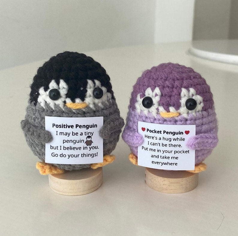 Crochet Penguin Support Inspirational, Positive Penguin, Crochet Animal Gifts, Funny Desk Decor, Healing Gift, Birthday Gift For Friends