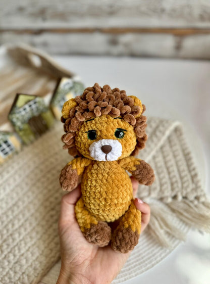 Personalized Lion Decor, Custom Name Crochet Lion Ornament, Safari Animal Collectible, Handmade Shelf Decor, Lion Lover Gift