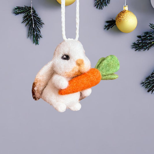 Needle Felted Bunny Car Ornament, Rear View Mirror Charm, Cute Car Accessory, Baby Bunny with Carrot