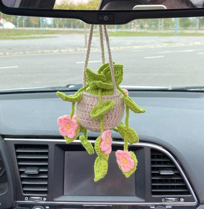 Crochet Car Hanging Monstera Plant Rearview Mirror Decoration Succulent Hanging Plant Car Accessory Gift for Mom Her Women Birthday Gift