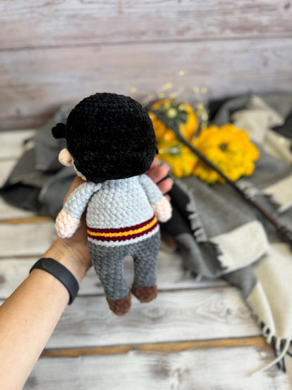 Harry Wizard with Owl Crochet Decor Keepsake, Magical Shelf Decoration, Christmas Gift