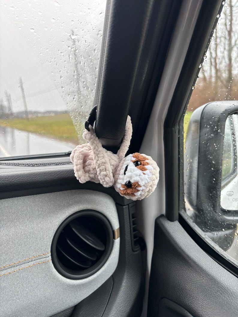 Mini crochet hanging sloth with clip hands, sloth bag charm, desk buddy, crochet car hanger