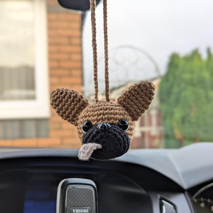 Crochet French Bulldog Car Charm | Dog Rearview Mirror Hanger