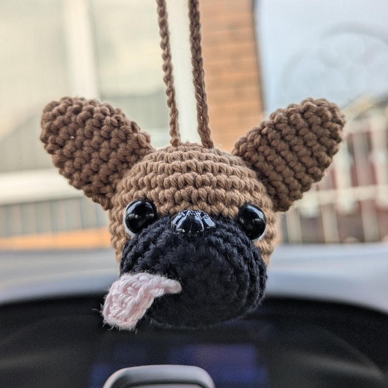 Crochet French Bulldog Car Charm | Dog Rearview Mirror Hanger
