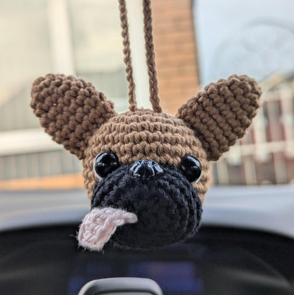 Crochet French Bulldog Car Charm | Dog Rearview Mirror Hanger