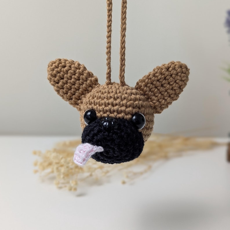 Crochet French Bulldog Car Charm | Dog Rearview Mirror Hanger