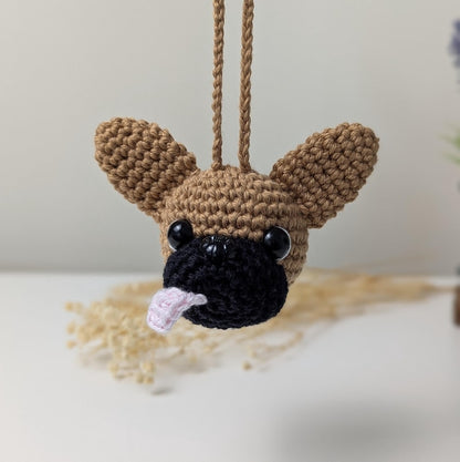 Crochet French Bulldog Car Charm | Dog Rearview Mirror Hanger