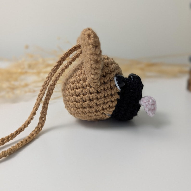 Crochet French Bulldog Car Charm | Dog Rearview Mirror Hanger