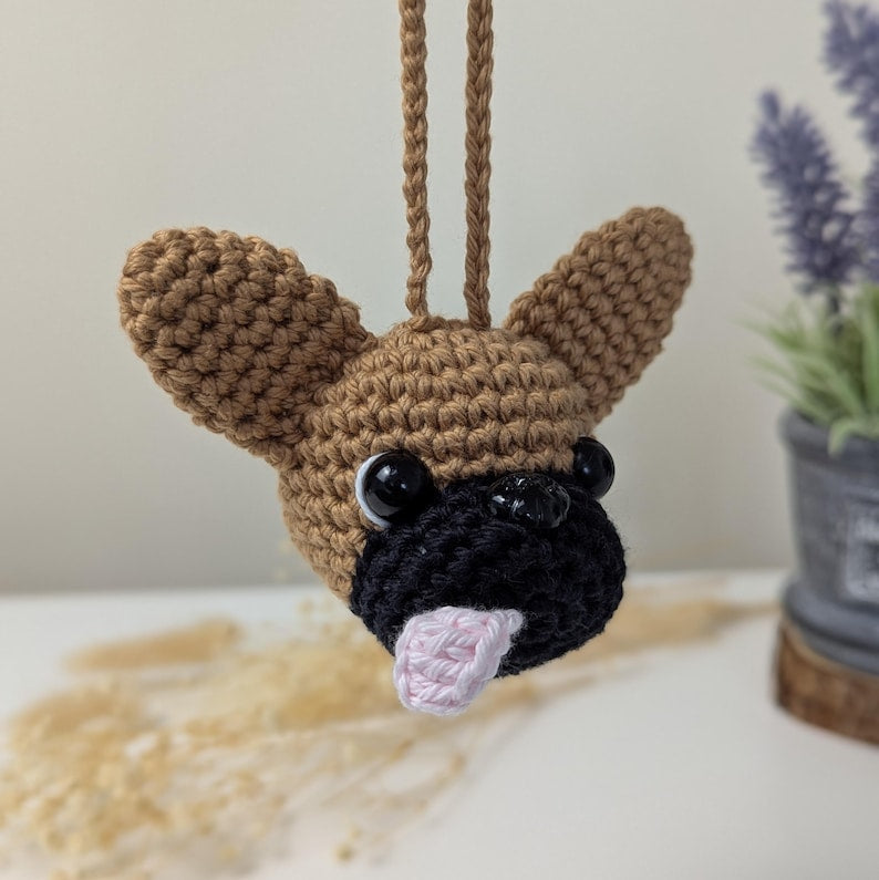 Crochet French Bulldog Car Charm | Dog Rearview Mirror Hanger