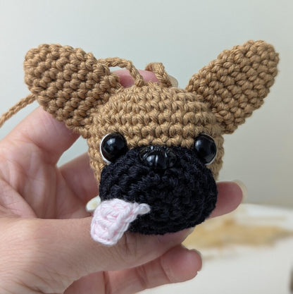 Crochet French Bulldog Car Charm | Dog Rearview Mirror Hanger