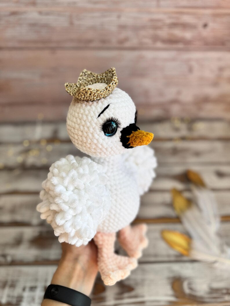 Crochet Swan Decor, Princess Swan Keepsake, Handmade White Swan Plush, Fairytale Nursery Decor, Baby Shower Gift